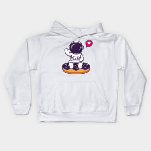 Cute Astronaut Sitting On Doughnut Space Cartoon Kids Hoodie